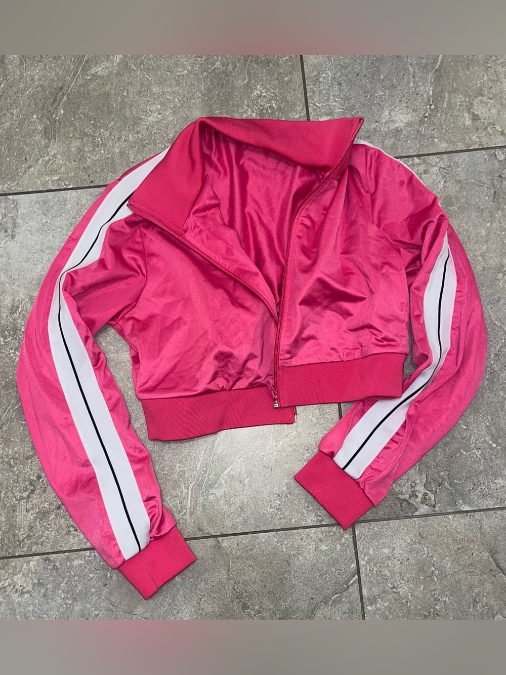 Forever 21 Hot Pink Cropped Varsity Jacket with White Stripe
